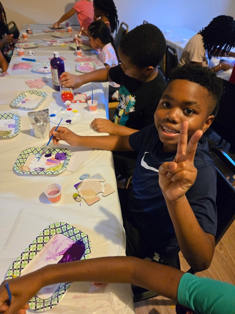Painting crafts at Vacation Bible School